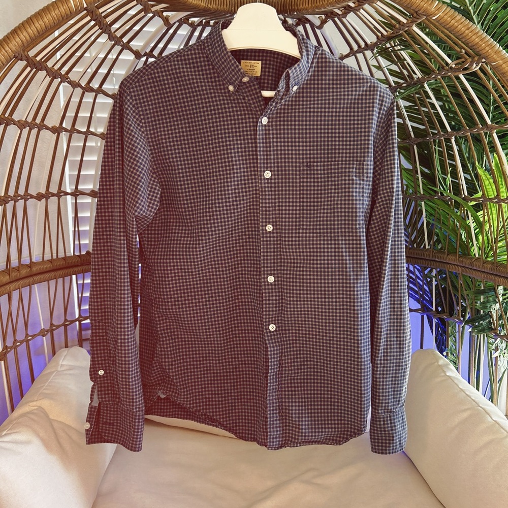 Blue check casual button down shirt